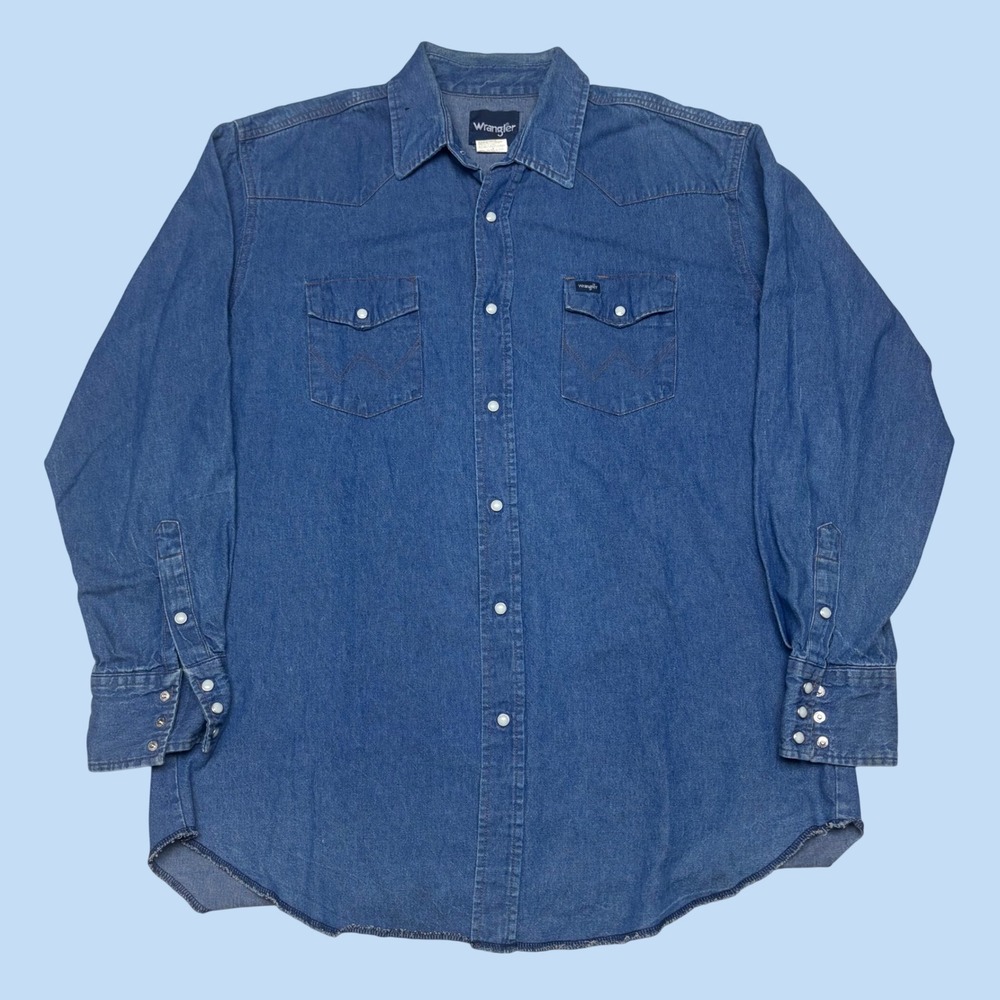 Wrangler Mens Blue Denim Long Sleeve Western Snap Shirt XLT MS71032